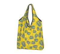 Buewutiry - Borsa grande da donna - Borse per generi alimentari leggere e riutilizzabili a forma di foglia di palma gialla - Sacchetti per la spesa in tessuto con manici per lavoro, spiaggia,