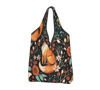 Buewutiry Borsa grande da donna leggera a forma di volpe autunno foresta fiori riutilizzabile pieghevole borse della spesa per generi alimentari borse di stoffa lavoro spiaggia viaggio con manici