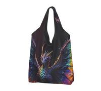 Buewutiry Borsa grande da donna leggera con ali arcobaleno drago maestoso riutilizzabile pieghevole borse della spesa per generi alimentari borse di stoffa lavoro spiaggia viaggio con