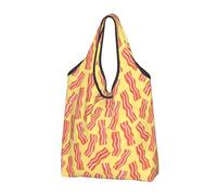 Buewutiry Borsa grande da donna, leggera, con bella stampa a pancetta, colore giallo, riutilizzabile, pieghevole, borsa della spesa per generi alimentari, borse di stoffa, lavoro spiaggia viaggio con