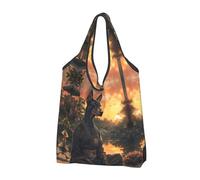 Buewutiry Borsa grande da donna leggera per meditare tramonto riutilizzabile pieghevole borse della spesa per generi alimentari borse di stoffa lavoro spiaggia viaggio con manici