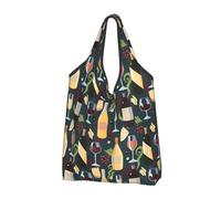 Buewutiry - Borsa grande da donna - Leggero stampato bottiglia di vino n. 9036 - Sacchetti per generi alimentari riutilizzabili e pieghevoli per la spesa, borse in tessuto, per lavoro, spiaggia