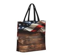 Buewutiry Borsa grande da donna riutilizzabile con cerniera borse da spiaggia da donna borsa in legno rustico bandiera americana per mamma adatta per ospedale spiaggia viaggi shopping