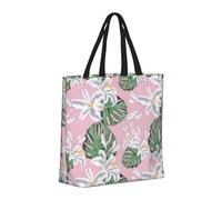 Buewutiry Borsa grande da donna riutilizzabile con cerniera borse da spiaggia donna foglie verdi gigli fiori borsa mamma adatta per ospedale spiaggia viaggi shopping