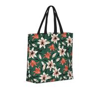 Buewutiry Borsa grande da donna riutilizzabile con cerniera borse da spiaggia per donne gigli e fiori borsa verde per mamma adatta per ospedale spiaggia viaggi shopping