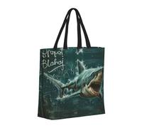 Buewutiry - Borsa grande riutilizzabile con cerniera, borsa da spiaggia da donna, disegno geometrico squalo astratto, borsa per mamma, adatta per ospedale, spiaggia, viaggi, ecc