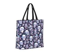 Buewutiry - Borsa grande riutilizzabile con cerniera, borsa da spiaggia da donna, motivo teschio di fiore di cristallo, borsa per mamma, adatta per ospedale, spiaggia, viaggi, ecc