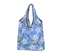 Buewutiry Borsa larga da donna, leggera, con stampa di libellule e piante, riutilizzabile, pieghevole, per la spesa, in tessuto, per lavoro, spiaggia, viaggi, con manici