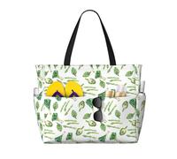 Buewutiry Borse da spiaggia grandi, impermeabili, a prova di sabbia, cipolle verdi, asparagi, belle borse da spiaggia da donna con cerniera