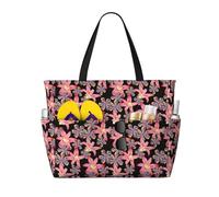 Buewutiry Borse da spiaggia grandi, impermeabili, a prova di sabbia, viola, rosa, fiori, belle borse da spiaggia da donna con cerniera