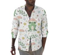 Buewutiry Camicie da uomo a maniche lunghe a maniche lunghe, a forma di rana e funghi, aderenti con bottoni, abbigliamento casual da uomo, Modello-31, L