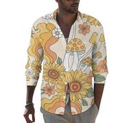 Buewutiry Camicie da uomo a maniche lunghe - Camicia con bottoni da uomo - motivo a funghi con fiori hippy abbigliamento casual, Style-42, S