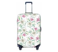 Buewutiry Copertura protettiva per bagagli da viaggio, con fiori rosa e gigli bianchi, antigraffio, adatta per bagagli da 45,7 a 81,7 cm, Nero , M