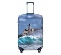 Buewutiry Copertura protettiva per bagagli da viaggio, motivo faro in avana, antigraffio, adatta per bagagli da 45,7 a 81,7 cm, Nero, Medium