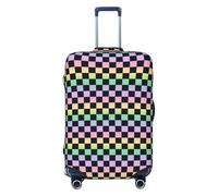 Buewutiry Copertura protettiva per valigie da viaggio, con sfumature arcobaleno colorate, a scacchi, antigraffio, adatta per bagagli da 45,7 a 81,7 cm, Nero , L