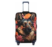 Buewutiry Copertura protettiva per valigie da viaggio, motivo floreale colorato, con pastore tedesco, antigraffio, adatta per bagagli da 45,7 a 81,7 cm, Nero , XL