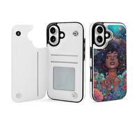 Buewutiry Custodia a portafoglio compatibile con iPhone 16, graziosa custodia con ritratto di donna Cosmic Garden, compatibile con iPhone 16, custodia in pelle con porta carte per donne e uomini