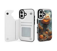 Buewutiry Custodia a portafoglio compatibile con iPhone 16 - Simpatica custodia a portafoglio con zucca di Halloween Monster Z, compatibile con iPhone 16, custodia in pelle con porta carte per donne e