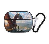 Buewutiry Custodia compatibile con Airpods Pro di seconda generazione, custodia trasparente con drago rosso cielo montagna, compatibile con Airpods Pro, custodia carina compatibile con custodia