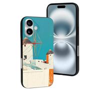 Buewutiry Custodia compatibile con iPhone 16 carina - Custodia morbida colorata in silicone con mulini a vento greci, compatibile con iPhone 16, per donne e uomini