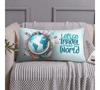 Buewutiry Federa per cuscino king size standard - Let's go travel around the world in morbida microfibra stampata a blocchi, dimensioni standard con cerniera 50,8 x 91,4 cm