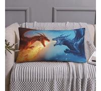Buewutiry Federa per cuscino king size standard - Red and Blue Fire Dragon A Soft Microfiber Block Print Cover,Travel Covers Standard Size with Zipper 50,8 x 91,4 cm