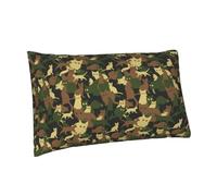 Buewutiry Federa per cuscino queen size, dimensioni standard, 50,8 x 76,2 cm, motivo gatto mimetico verde con stampa a blocchi, in morbida microfibra, resistente alle pieghe, dimensioni standard con