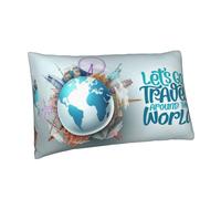 Buewutiry Federa per cuscino queen size standard - 50,8 x 76,2 cm Let's go Travel Around The World Block Cover in morbida microfibra resistente alle pieghe, dimensioni standard con cerniera