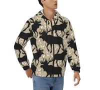 Buewutiry - Felpa con cappuccio da uomo, a maniche lunghe, in legno di alce, vintage, da uomo, nero/bianco, XXXL