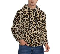 Buewutiry Felpa con cappuccio da uomo con stampa leopardata 1 manica lunga da uomo senza bottoni, Nero, L