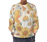 Buewutiry - Felpa con cappuccio da uomo, girocollo, motivo a funghi e fiori hippy, maglioni a maniche lunghe, top casual, Style-42, XXL