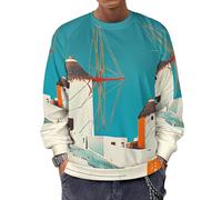 Buewutiry - Felpa con cappuccio da uomo, girocollo, mulini a vento greci colorati, maglione a maniche lunghe, Stile 25, S