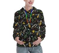 Buewutiry Felpe con cappuccio da donna - Felpe con cappuccio in vespa e fiori da donna 2024, nero/bianco, XX-Large