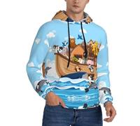 Buewutiry Felpe con cappuccio da uomo a maniche lunghe a maniche lunghe con motivo animali sull'arca di Noè, Nero, XXXL