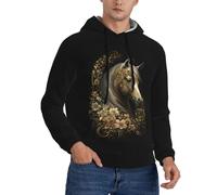 Buewutiry Felpe con cappuccio da uomo a maniche lunghe con cavallo color oro palazzo, da uomo, senza bottoni, Nero, XXXL