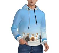 Buewutiry Felpe con cappuccio da uomo a maniche lunghe con motivo gatto guardando l'oceano, senza bottoni, Nero, L