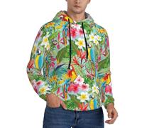 Buewutiry Felpe con cappuccio da uomo - Colorato pappagallo fiore pianta manica lunga uomo Felpe e felpe maglione abbigliamento, Nero , L