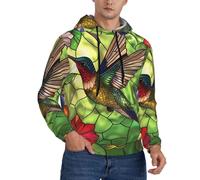 Buewutiry Felpe con cappuccio da uomo con colibrì a maniche lunghe da uomo senza bottoni, Nero, L
