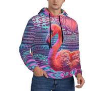 Buewutiry Felpe con cappuccio da uomo con motivo fenicottero digitale, arte vibrante, a maniche lunghe, da uomo, senza bottoni, abbigliamento, Nero, L