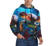 Buewutiry Felpe con cappuccio da uomo con tartaruga marina blu ghiaccio a maniche lunghe da uomo senza bottoni, Nero, L