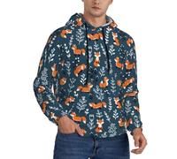 Buewutiry Felpe con cappuccio da uomo con volpi giocose Forest Blues a maniche lunghe da uomo, Nero , 4X-Large