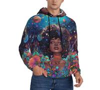 Buewutiry Felpe con cappuccio da uomo Cosmic Garden Woman Ritratto a maniche lunghe da uomo, Nero, L