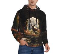 Buewutiry Felpe con cappuccio da uomo - Incantato Deer In Cave Manica Lunga Uomo Felpe e Felpe Pullover Abbigliamento, Nero , XXL