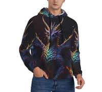 Buewutiry Felpe con cappuccio da uomo - Rainbow Wings Majestic Dragon a maniche lunghe da uomo felpe con cappuccio e felpe pullover abbigliamento abbigliamento, nero, Medium