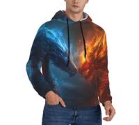 Buewutiry Felpe con cappuccio da uomo - Rosso e blu Fire Dragon E a maniche lunghe da uomo Felpe e felpe Abbigliamento Jersey, Nero , M