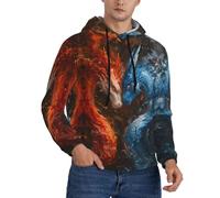 Buewutiry Felpe con cappuccio da uomo - Rosso e blu Fire Dragon F a maniche lunghe da uomo, Nero , L