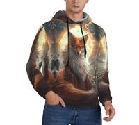 Buewutiry - Felpe con cappuccio da uomo - Volpe mistica con alone a maniche lunghe da uomo, Nero , XXXL