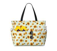 Buewutiry Grande borsa da spiaggia, impermeabile, resistente alla sabbia, vintage, a pois bianchi, girasole, borsa da spiaggia da donna con cerniera
