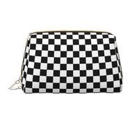 Buewutiry Grande borsa da viaggio per il trucco, a scacchiera, nera e bianca, in pelle PVC, portatile, con cerniera, borsa per la cura della pelle, trousse per trucchi da donna