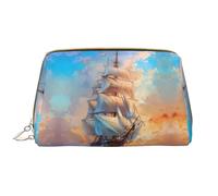 Buewutiry Grande borsa da viaggio per il trucco, borsa a vela con tramonto oceano in pelle PVC portatile per donne con cerniera, borsa per la cura della pelle, trousse per trucchi da donna